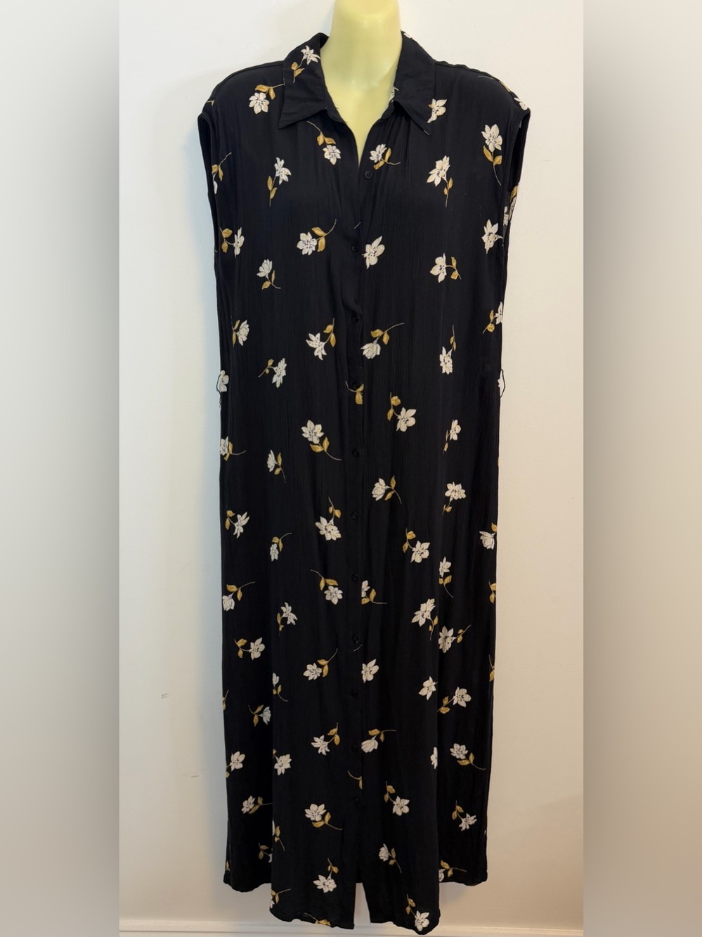 Billabong Black Maxi Dress with White and Gold Floral Print